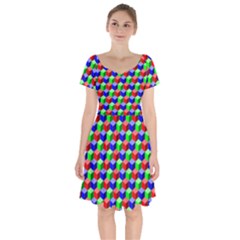 Colorful Prismatic Rainbow Short Sleeve Bardot Dress
