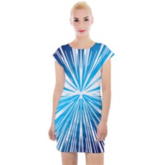 Color Blue Background Structure Cap Sleeve Bodycon Dress