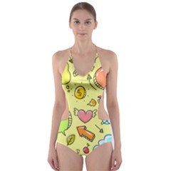 Cute Sketch Child Graphic Funny Cut-out One Piece Swimsuit