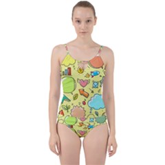Cute Sketch Child Graphic Funny Cut Out Top Tankini Set