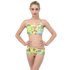 Cute Sketch Child Graphic Funny Layered Top Bikini Set