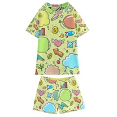 Cute Sketch Child Graphic Funny Kids  Swim Tee And Shorts Set