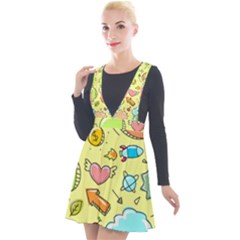Cute Sketch Child Graphic Funny Plunge Pinafore Velour Dress