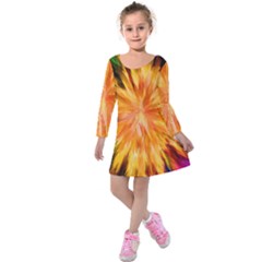 Color Background Structure Lines Rainbow Paint Kids  Long Sleeve Velvet Dress