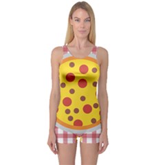 Pizza Table Pepperoni Sausage One Piece Boyleg Swimsuit