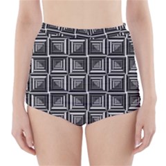 Pattern Op Art Black White Grey High-waisted Bikini Bottoms by Pakrebo