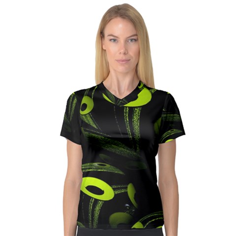 Fractal Fractals Green Ball Black V-neck Sport Mesh Tee by Pakrebo