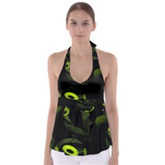 Fractal Fractals Green Ball Black Babydoll Tankini Top by Pakrebo