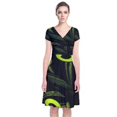 Fractal Fractals Green Ball Black Short Sleeve Front Wrap Dress