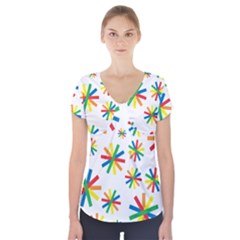 Celebrate Pattern Colorful Design Short Sleeve Front Detail Top by Pakrebo