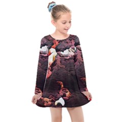 Texture Art Design Pattern Kids  Long Sleeve Dress by Pakrebo