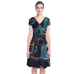 Abstract Background Pattern Short Sleeve Front Wrap Dress