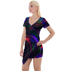 Swirl Background Design Colorful Short Sleeve Asymmetric Mini Dress by Pakrebo