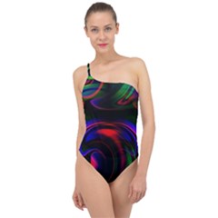 Swirl Background Design Colorful Classic One Shoulder Swimsuit by Pakrebo