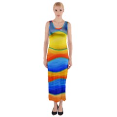 Paint Painting Landscape Scene Fitted Maxi Dress