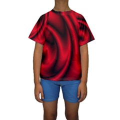 Background Red Color Swirl Kids  Short Sleeve Swimwear