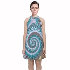 Spiral Fractal Swirl Whirlpool Velvet Halter Neckline Dress  by Pakrebo