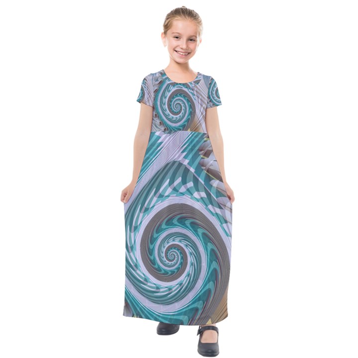 Spiral Fractal Swirl Whirlpool Kids  Short Sleeve Maxi Dress