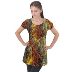 Flat Iron Building Architecture Puff Sleeve Tunic Top by Pakrebo