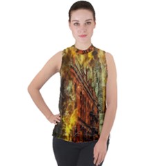 Flat Iron Building Architecture Mock Neck Chiffon Sleeveless Top by Pakrebo