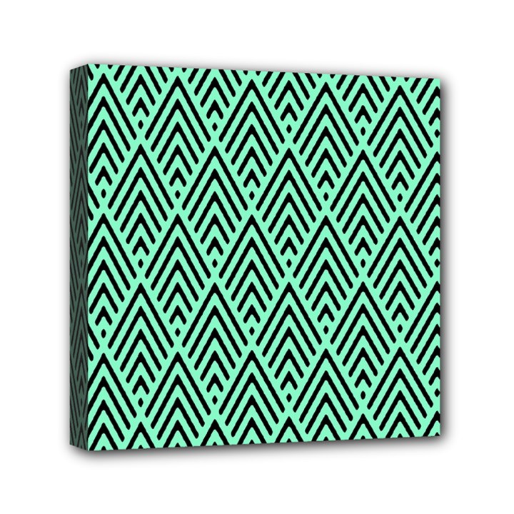 Chevron Pattern Black Mint Green Mini Canvas 6  x 6  (Stretched)