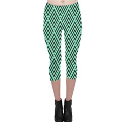 Chevron Pattern Black Mint Green Capri Leggings 