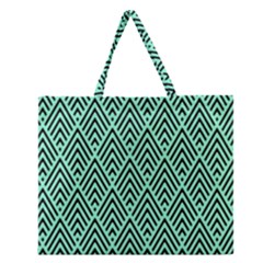 Chevron Pattern Black Mint Green Zipper Large Tote Bag