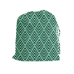 Chevron Pattern Black Mint Green Drawstring Pouch (XL)