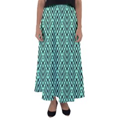 Chevron Pattern Black Mint Green Flared Maxi Skirt