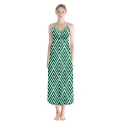 Chevron Pattern Black Mint Green Button Up Chiffon Maxi Dress