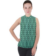 Chevron Pattern Black Mint Green Mock Neck Chiffon Sleeveless Top