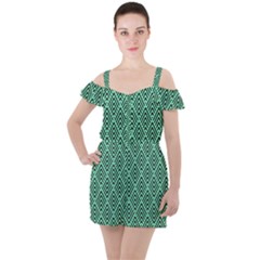 Chevron Pattern Black Mint Green Ruffle Cut Out Chiffon Playsuit