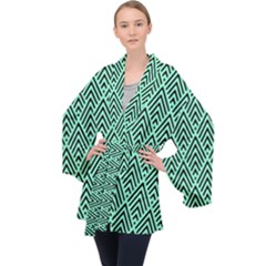 Chevron Pattern Black Mint Green Velvet Kimono Robe