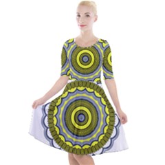 Mandala Pattern Round Ethnic Quarter Sleeve A-Line Dress