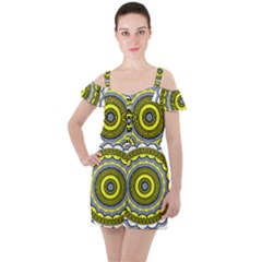 Mandala Pattern Round Ethnic Ruffle Cut Out Chiffon Playsuit