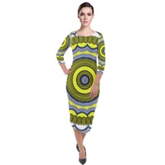 Mandala Pattern Round Ethnic Quarter Sleeve Midi Velour Bodycon Dress