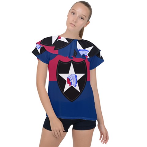 Flag Of United States Army 2nd Infantry Division Ruffle Collar Chiffon Blouse by abbeyz71