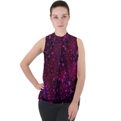 Retro Flower Pattern Design Batik Mock Neck Chiffon Sleeveless Top by Pakrebo