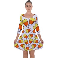 Candy Corn Halloween Candy Candies Quarter Sleeve Skater Dress by Pakrebo