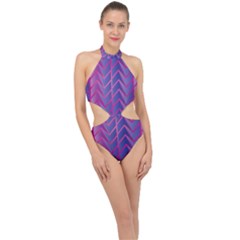 Geometric Background Abstract Halter Side Cut Swimsuit