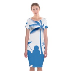 Fresh Blue Coconut Tree Classic Short Sleeve Midi Dress