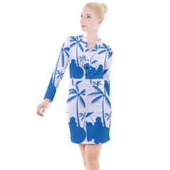 Fresh Blue Coconut Tree Button Long Sleeve Dress by Alisyart