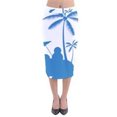 Fresh Blue Coconut Tree Velvet Midi Pencil Skirt