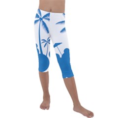 Fresh Blue Coconut Tree Kids  Lightweight Velour Capri Leggings  by Alisyart