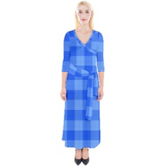 Fabric Grid Textile Deco Quarter Sleeve Wrap Maxi Dress