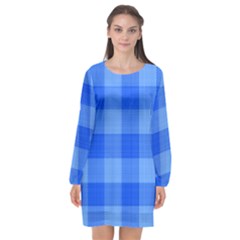 Fabric Grid Textile Deco Long Sleeve Chiffon Shift Dress 