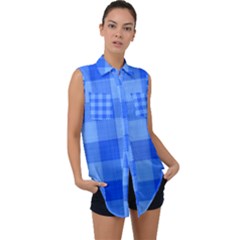 Fabric Grid Textile Deco Sleeveless Chiffon Button Shirt