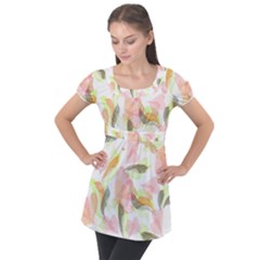 Flower Floral Puff Sleeve Tunic Top