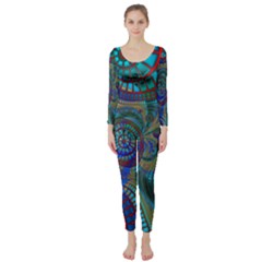 Fractal Abstract Line Wave Unique Long Sleeve Catsuit