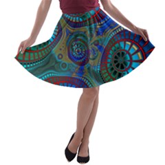 Fractal Abstract Line Wave Unique A-line Skater Skirt by Alisyart